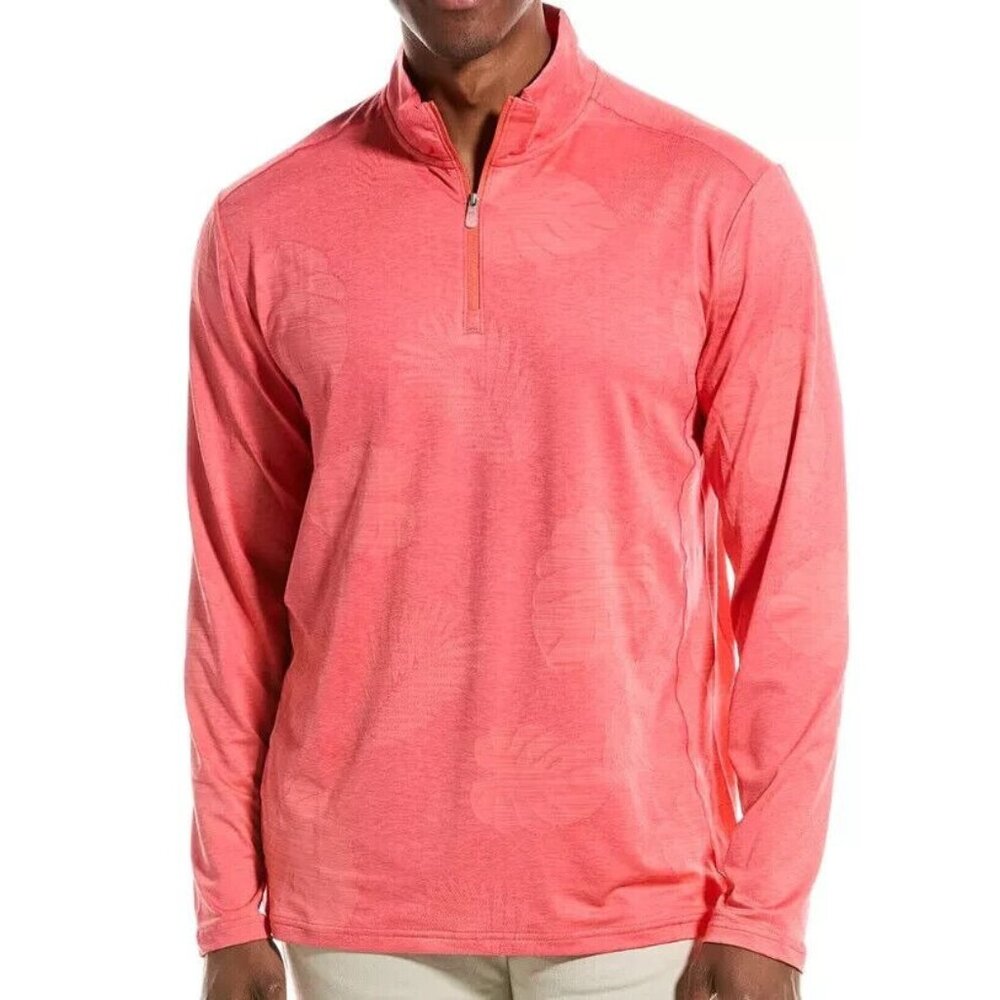 Tommy Bahama Mens XL Delray Frond Lightweight Half Zip Pullover Dubarry Coral